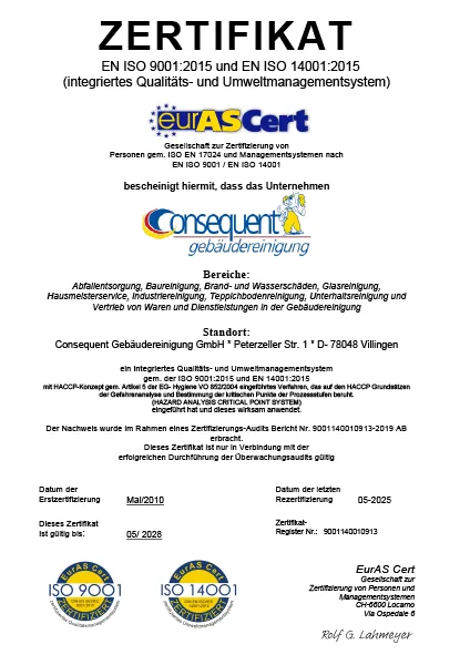 Zertifikat EN ISO 9001:2015 und ISO 14001:2015
